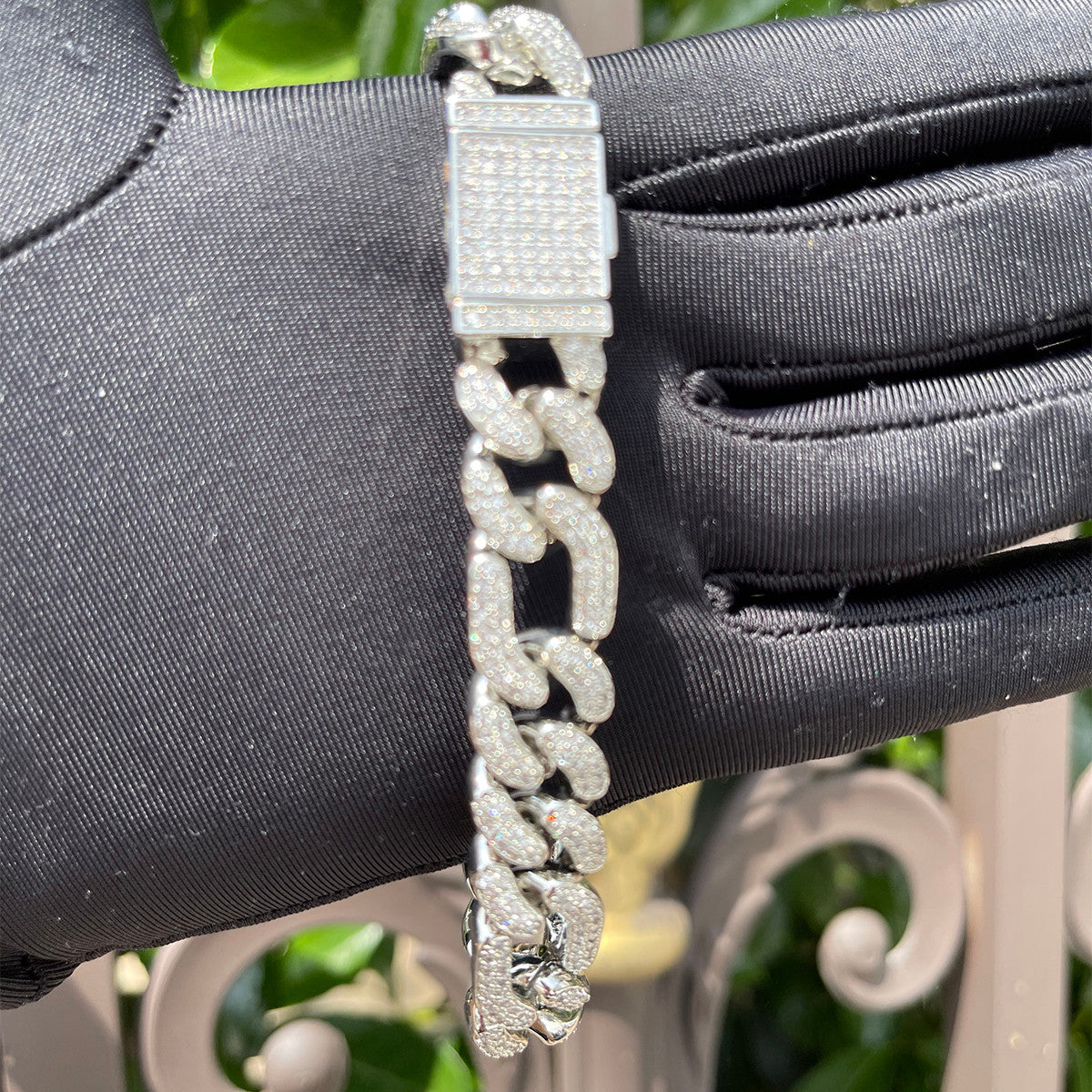 Mens 24k Gold Silver Rose Iced Hip Hop Figaro Link Chain Bracelets