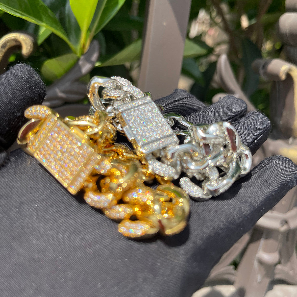 Mens 24k Gold Silver Rose Iced Hip Hop Figaro Link Chain Bracelets