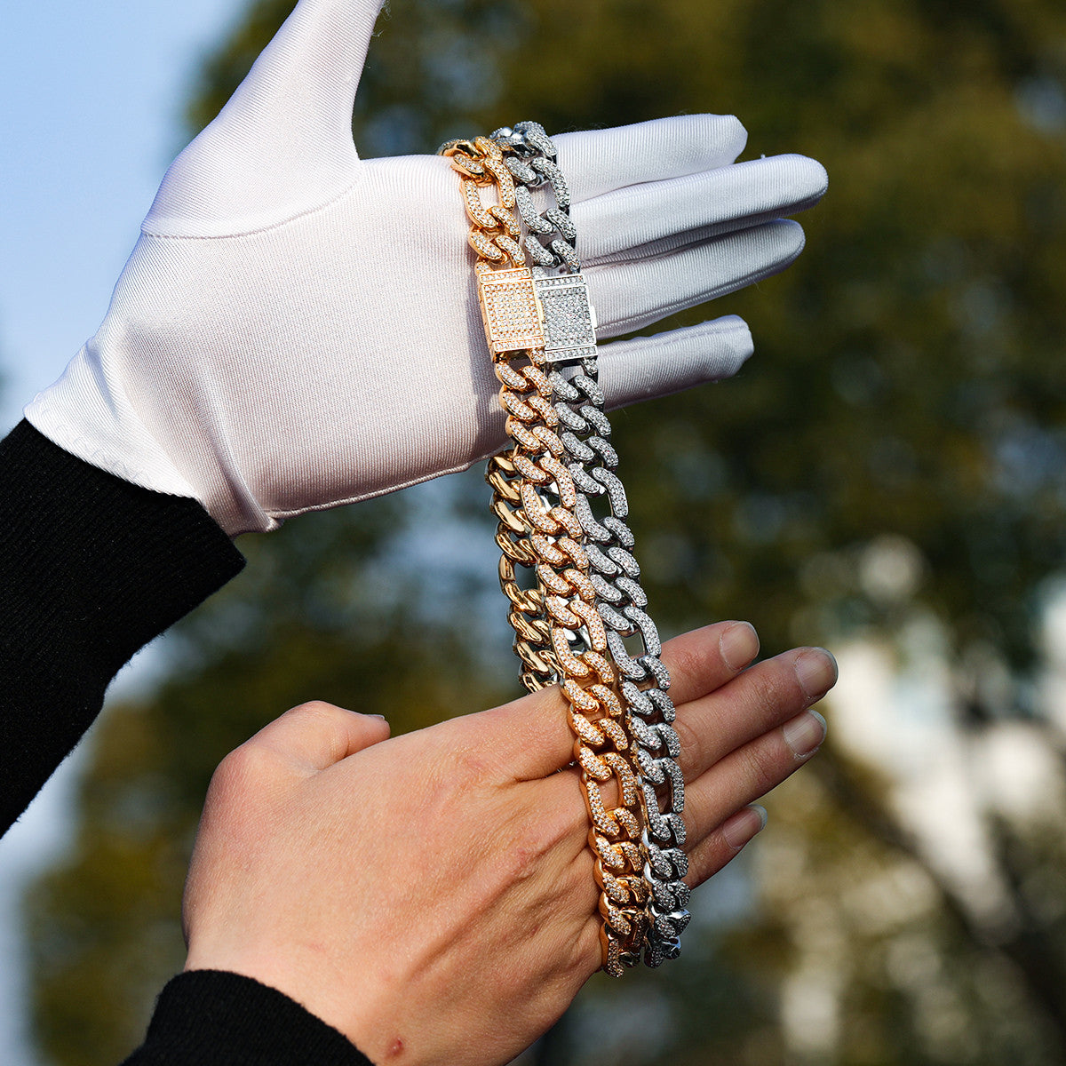 Mens Hip Hop 24k Gold 925 Silver Figaro Link Buss Down Chain Necklace