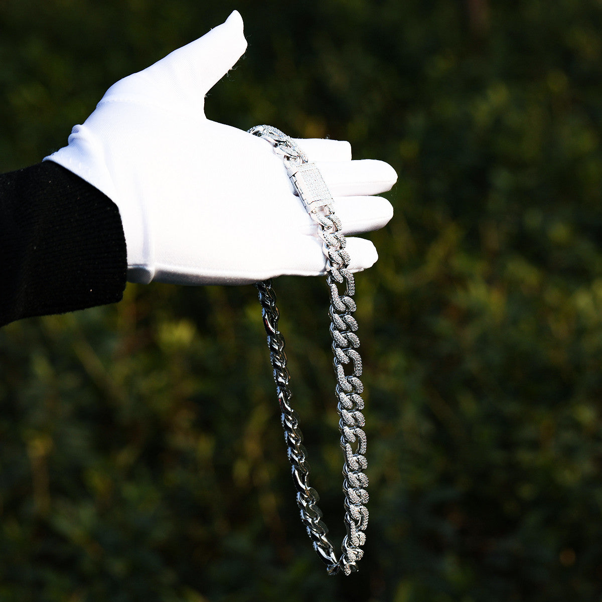 Mens Hip Hop 24k Gold 925 Silver Figaro Link Buss Down Chain Necklace