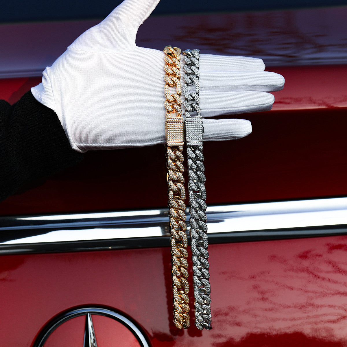 Mens Hip Hop 24k Gold 925 Silver Figaro Link Buss Down Chain Necklace