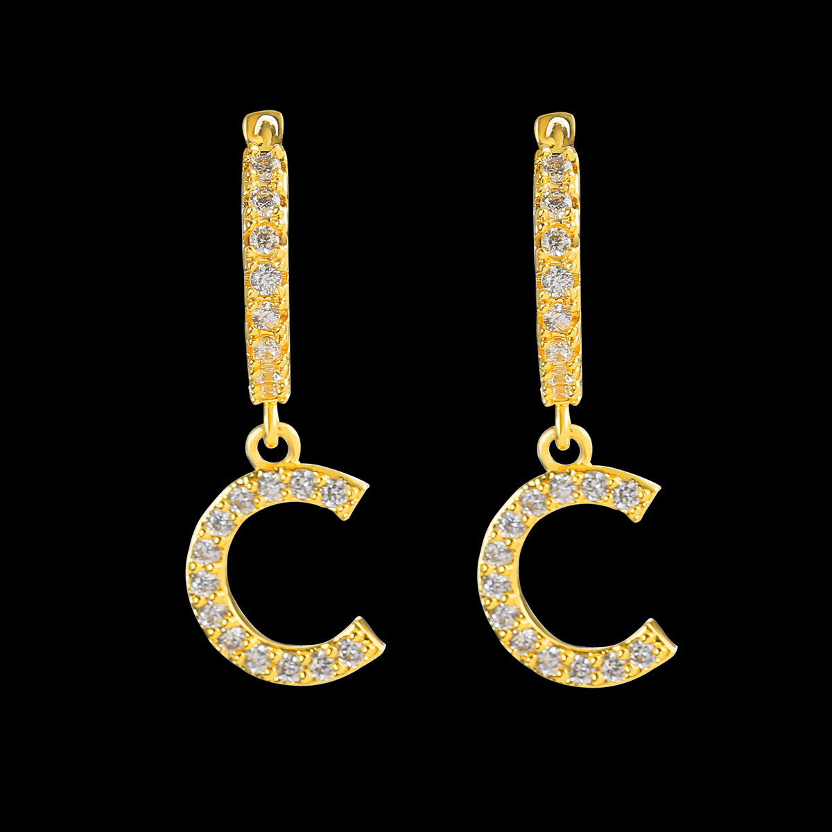 Iced Street Wear Fashion Initial Huggie Drop Bling Earrings