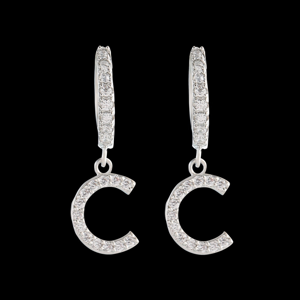 Iced Street Wear Fashion Initial Huggie Drop Bling Earrings