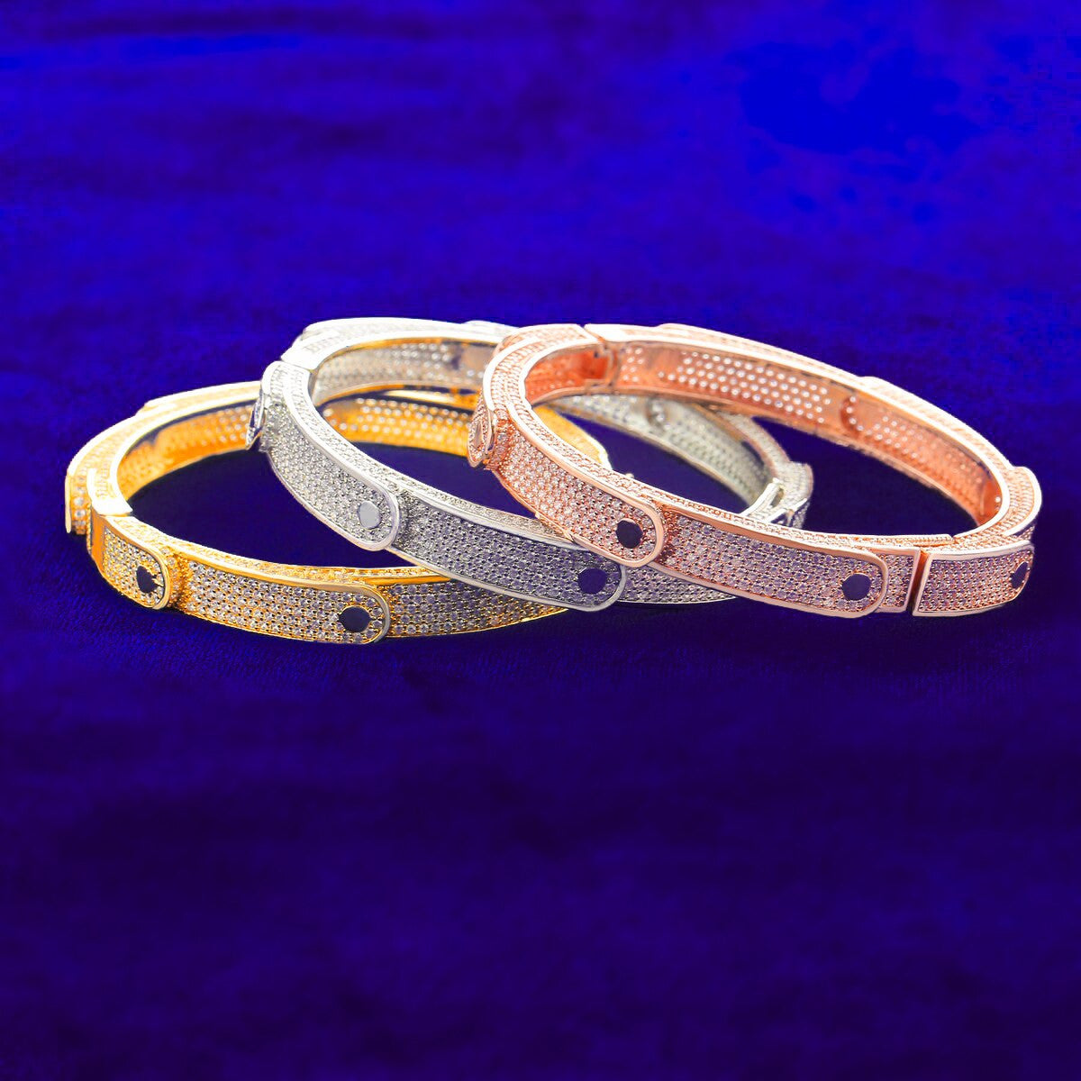 Flooded Ice Multi Layered Irregular Yellow Rose White Gold Hip Hop Bangle Style Bracelet