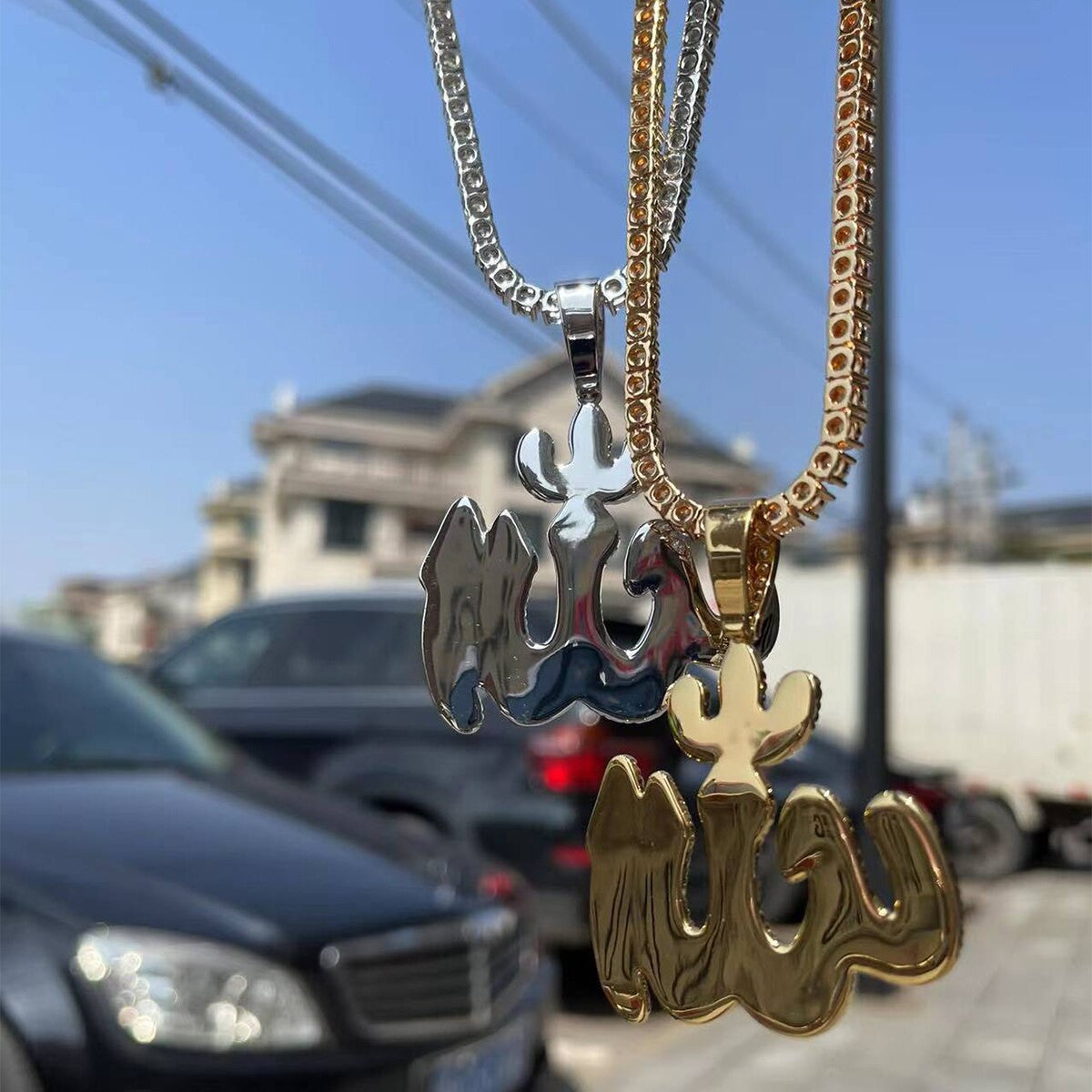 Mens Iced Blinged Out Allah Real 24k Gold Plated Hip Hop Chain Necklace