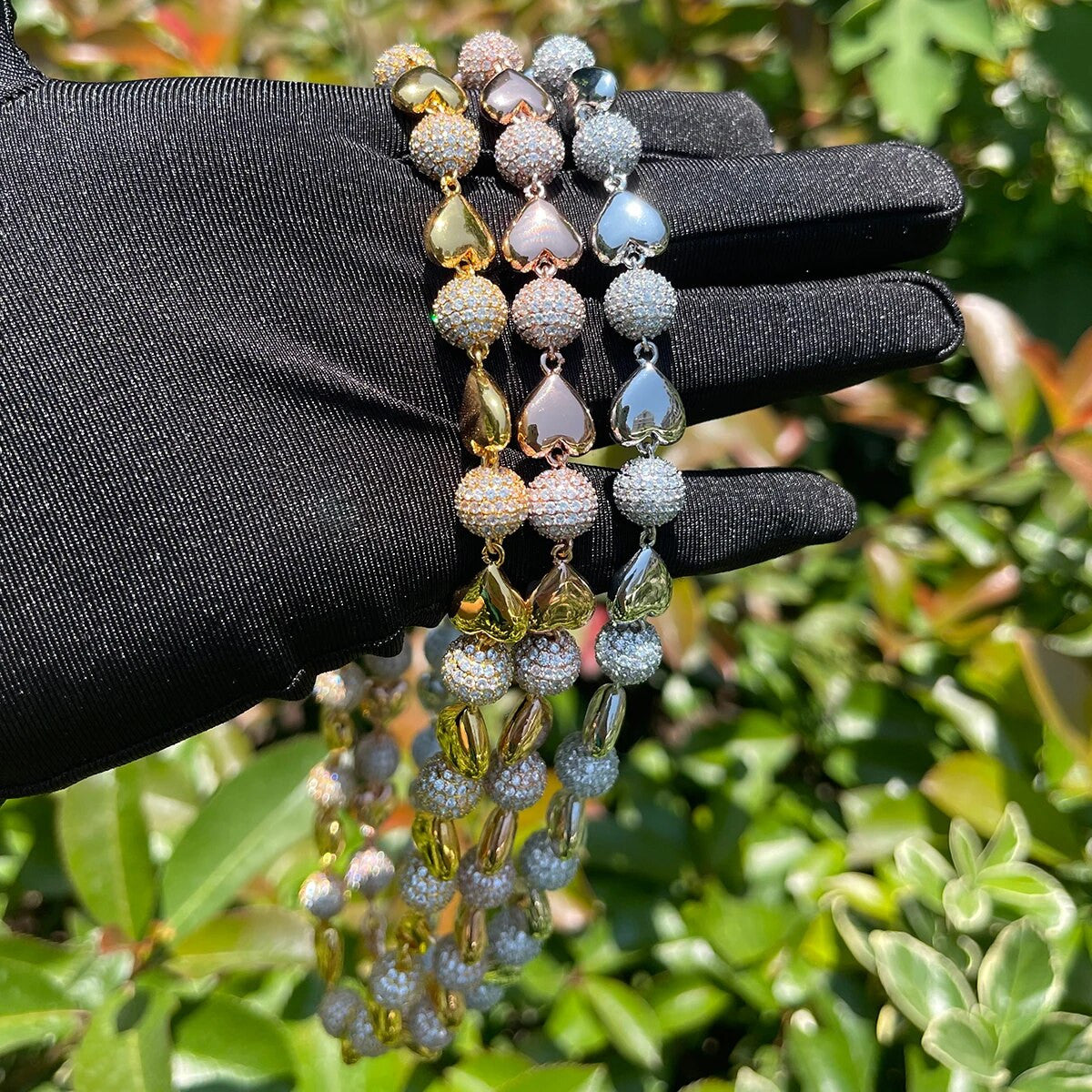 Ladies Prong Set Classic Heart 24k 925 Silver Rose Gold Ball Link Necklace