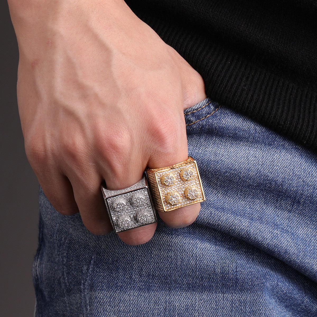 Block Boy | Mens Iced Blinged Out Prong Set Studded Hip Hop Rings