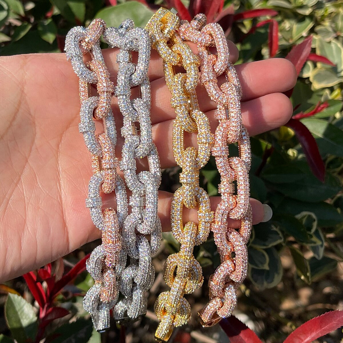 Iced 24k Gold Rose Silver Hip Hop Chain Link Flooded Ice Bracelets