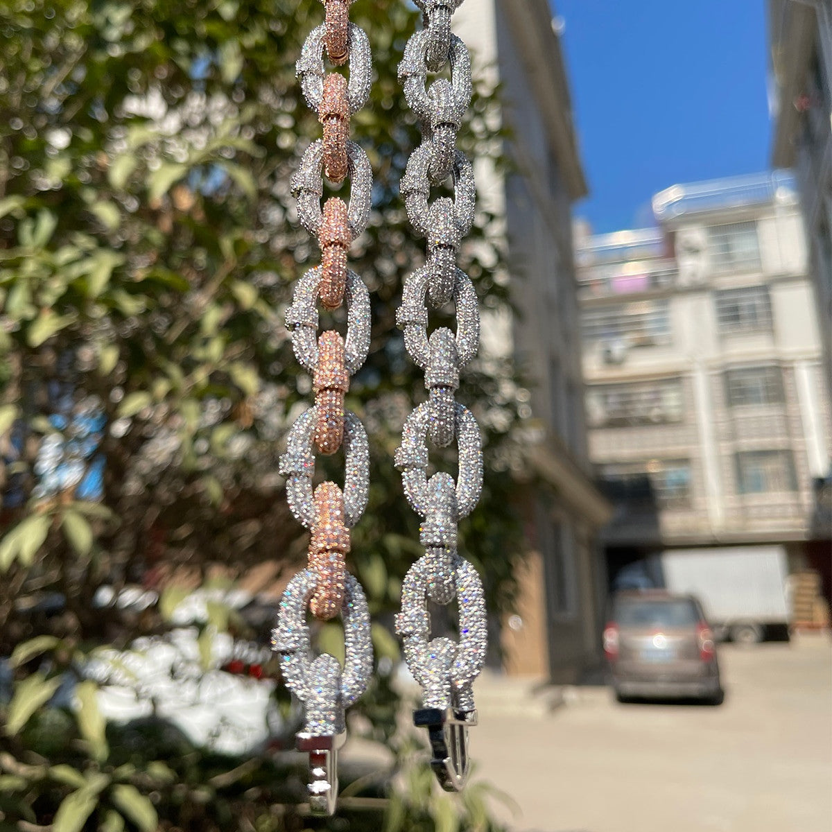 Iced 24k Gold Rose Silver Hip Hop Chain Link Flooded Ice Bracelets