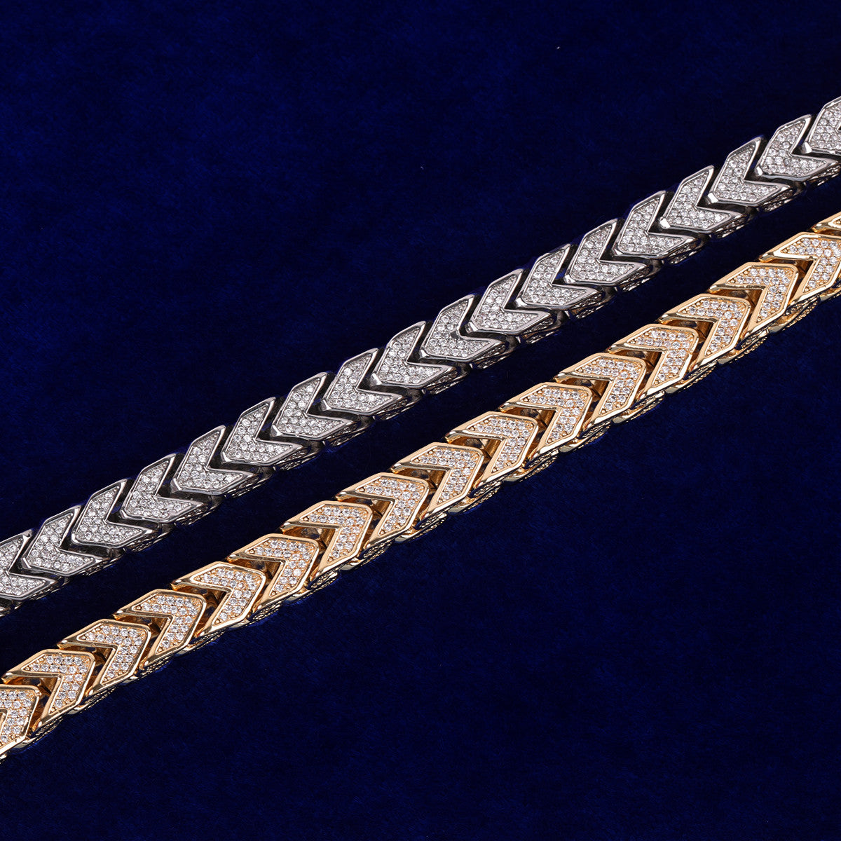 The Infamous | Mens Iced Prong Set White Gold Thick Franco Link Hip Hop Bracelets