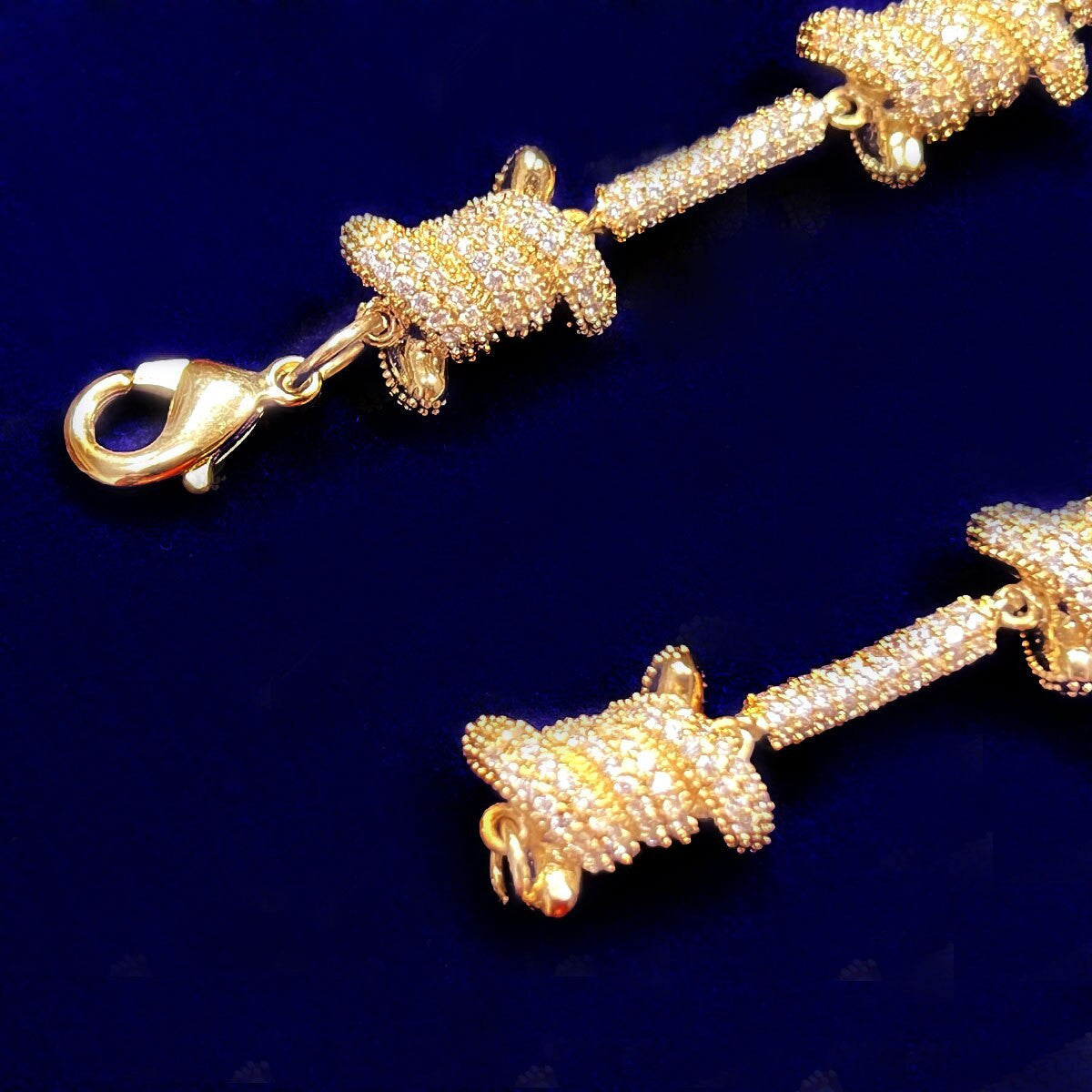 Flooded Ice Barbed Wire Prong Set 24k Gold 925 Silver Hip Hop Chain Bracelets