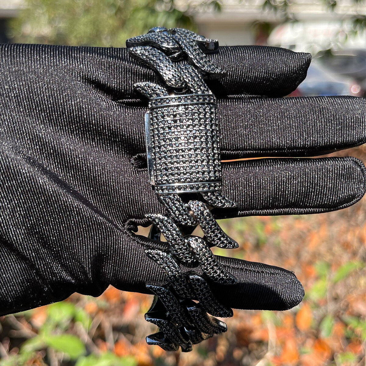 Mens Flooded Iced Fire Flame Boy Gunmetal Black Hip Hop Street Wear Bracelets