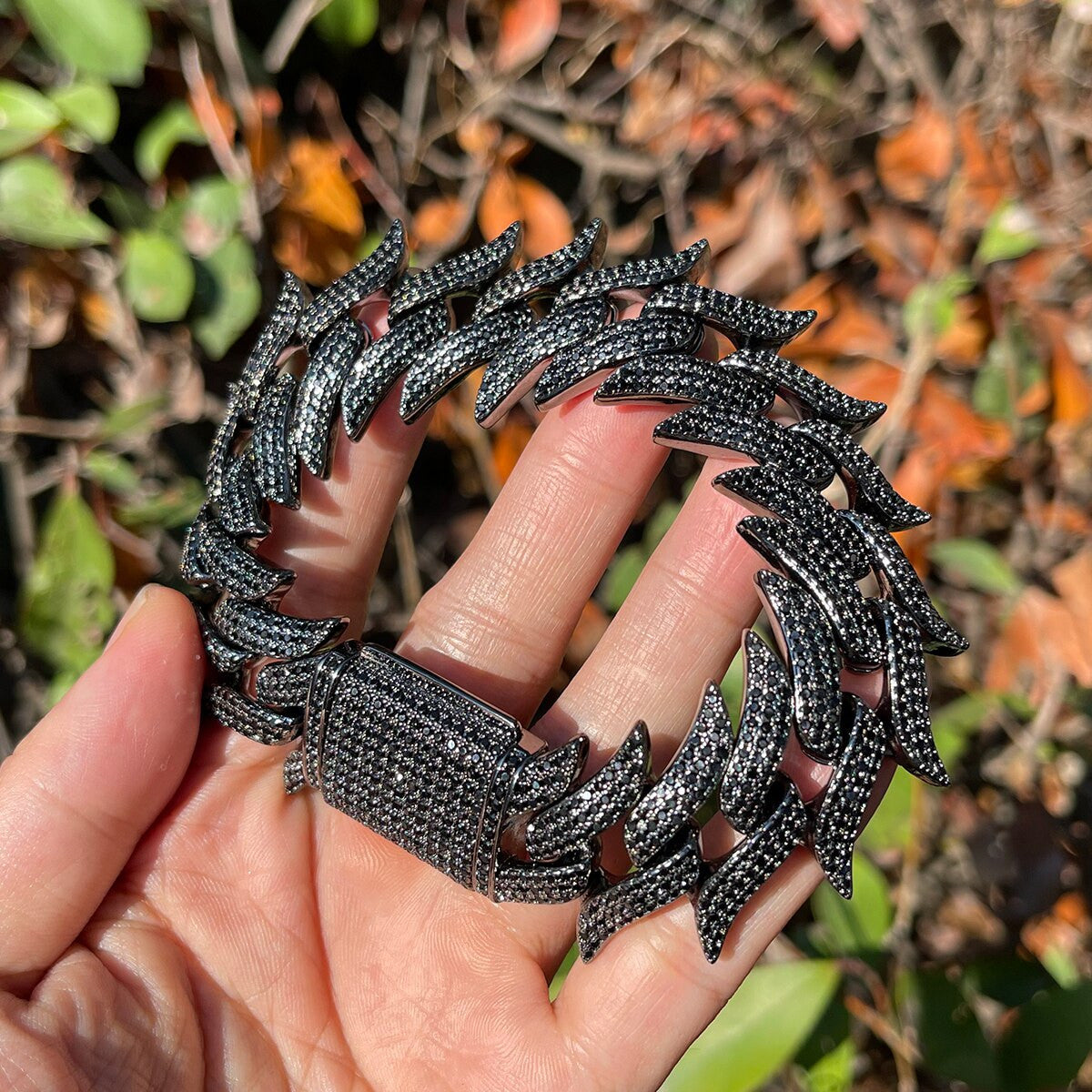 Mens Flooded Iced Fire Flame Boy Gunmetal Black Hip Hop Street Wear Bracelets