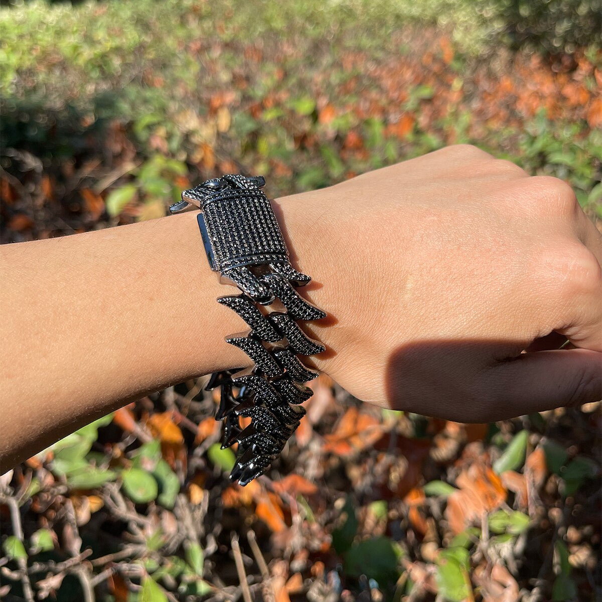 Mens Flooded Iced Fire Flame Boy Gunmetal Black Hip Hop Street Wear Bracelets