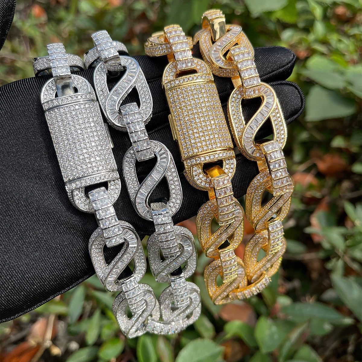 24k Gold 925 Silver Designer Ice Chain Links Miami Cuban Link