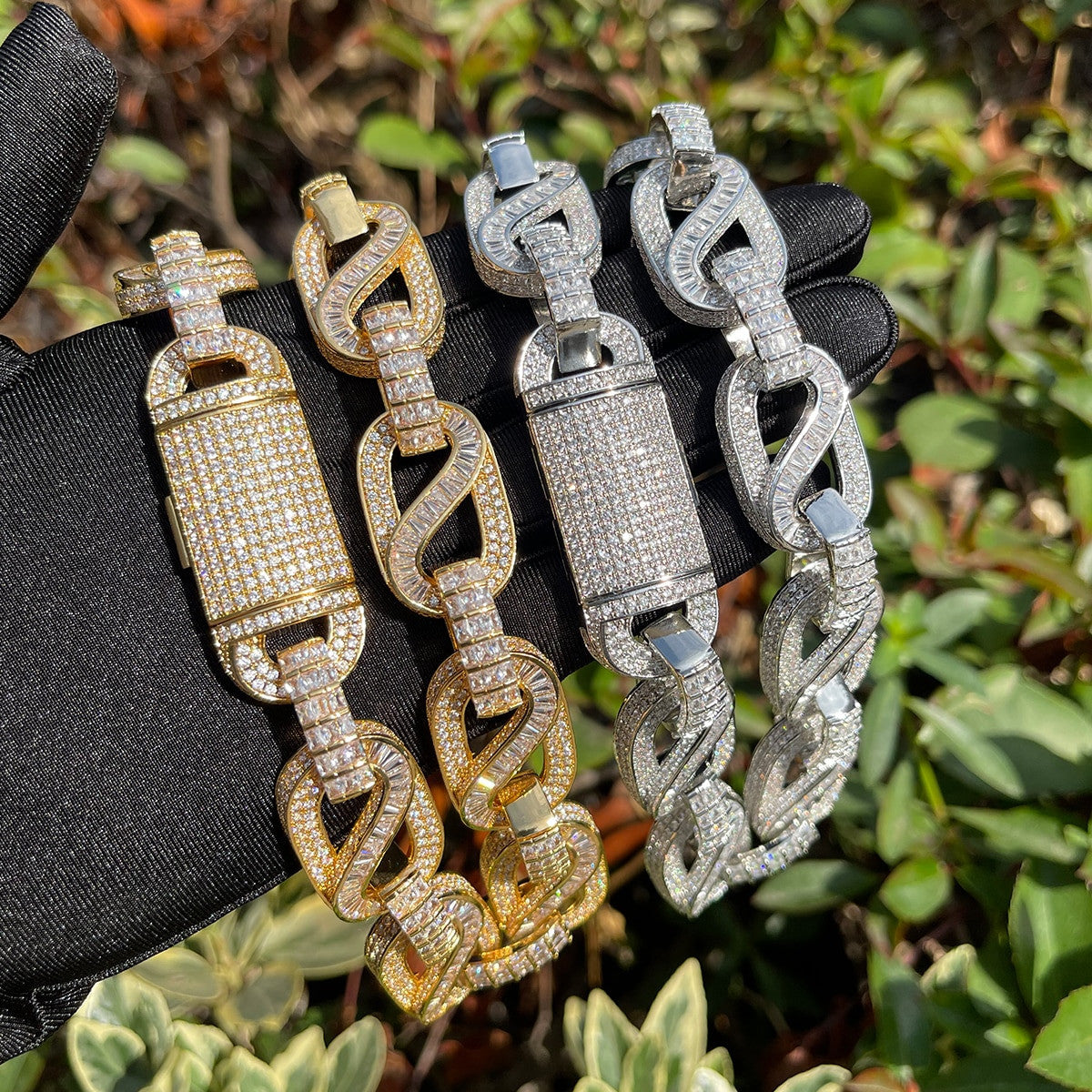 24k Gold 925 Silver Designer Ice Chain Links Miami Cuban Link Blinged Out Necklace