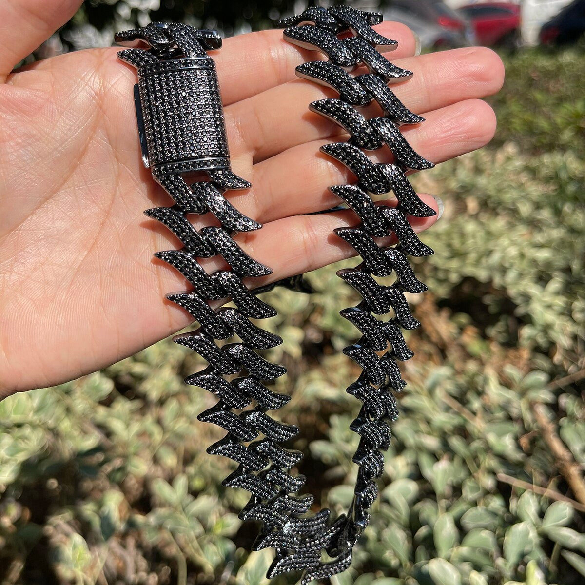 Mens Flooded Iced Fire Flame Boy Gunmetal Black Hip Hop Street Wear Chain Necklaces