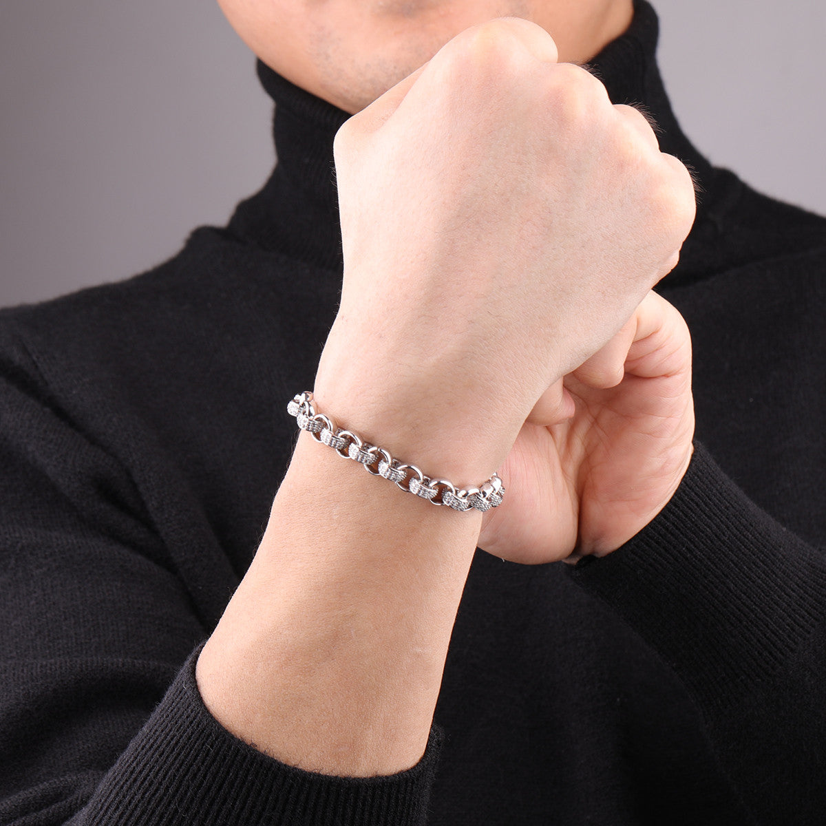 Mens 9mm Prong Set Flooded Ice Star Studded Big Boy Rolo Link Hip Hop Bracelets