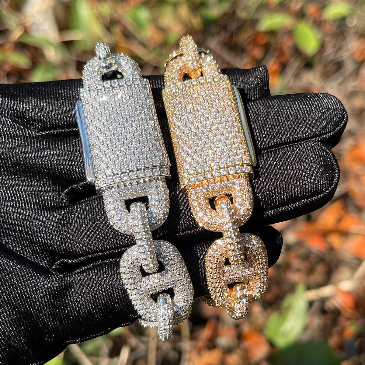 Pharaoh Link Flooded Ice Link Hip Hop 24k 925 Silver Rose Gold Chain Necklace