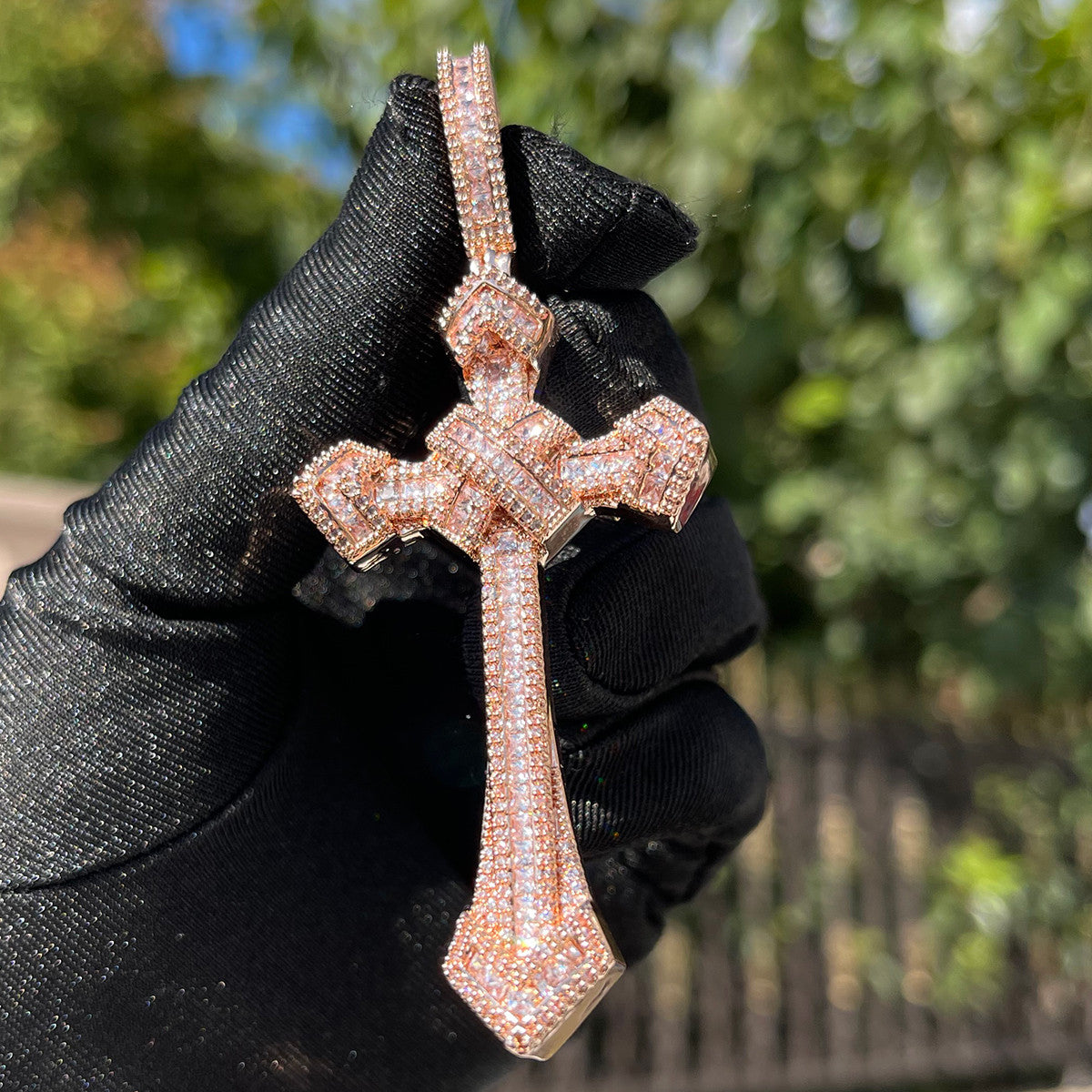 Ribbon of Faith | Frozen Ice VVS Diamond CZ Baguette Ribbon Cross Hip Hop Pendant