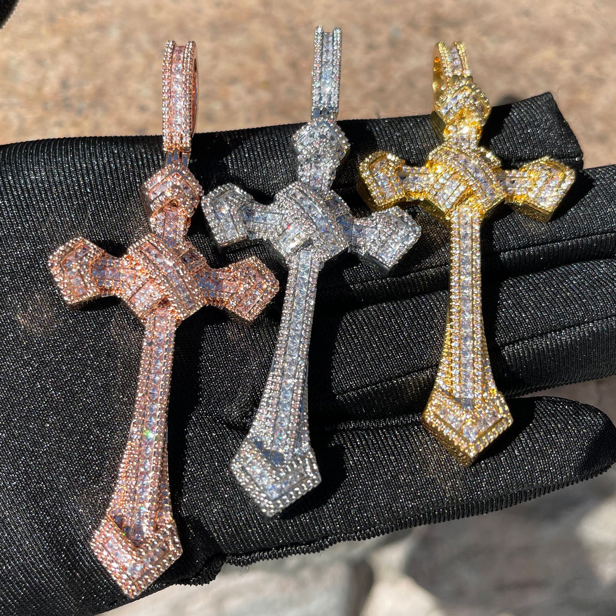Ribbon of Faith | Frozen Ice VVS Diamond CZ Baguette Ribbon Cross Hip Hop Pendant