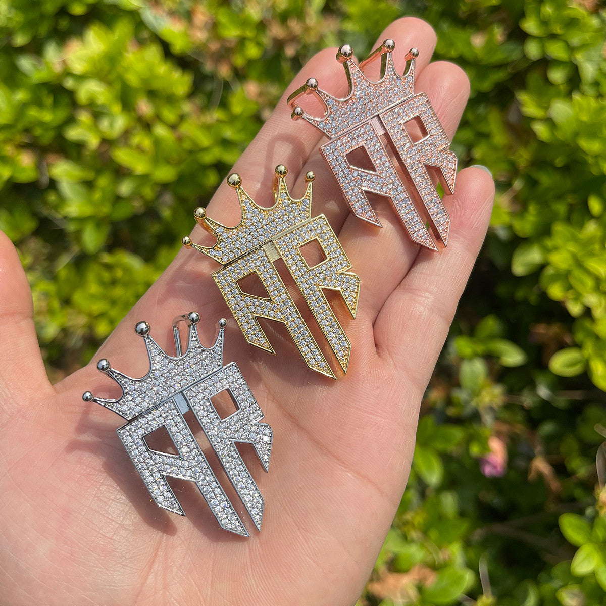 24k Gold 925 Silver Rose Gold Iced Double R Kings Crown Hip Hop Pendant