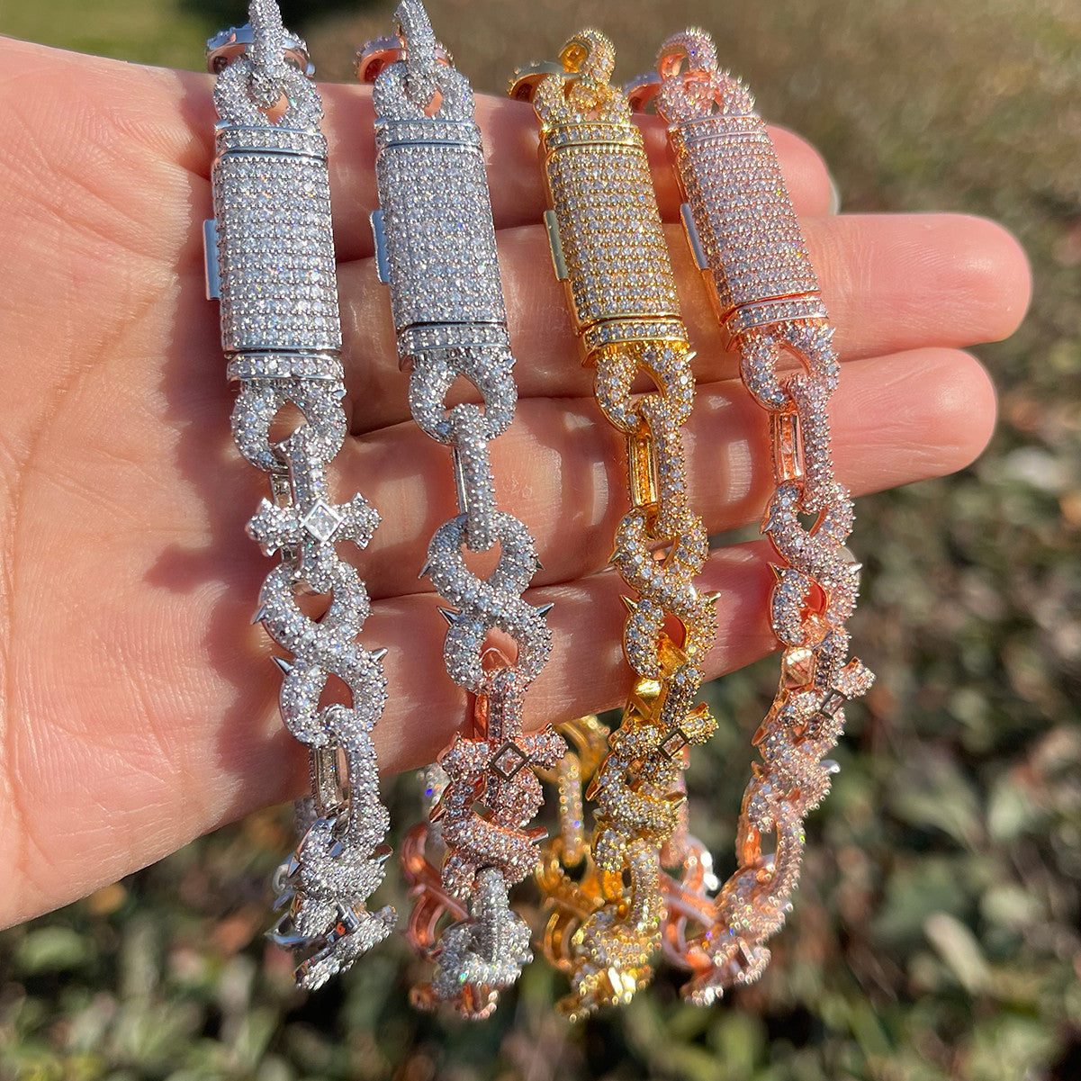 Infinity Spike | Beautiful 4 Prong Set 10mm Infinity VVS Diamond CZ Cross Bracelet