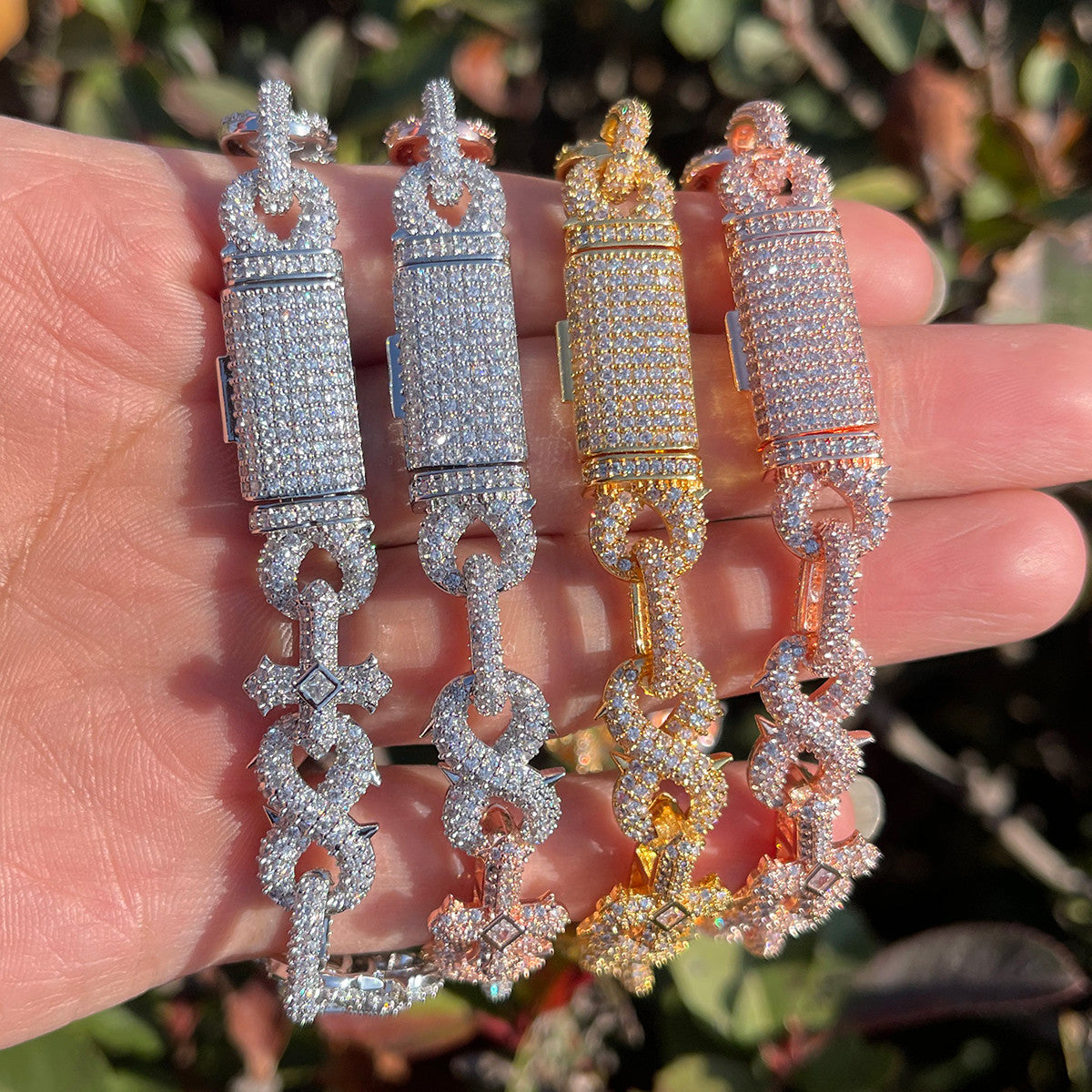 Infinity Spike | Beautiful 4 Prong Set 10mm Infinity VVS Diamond CZ Cross Bracelet