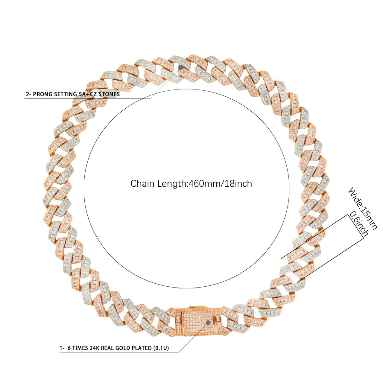 Mens Flooded Ice Miami Cuban Link Prong Set 3A Hip Hop Chain Necklace