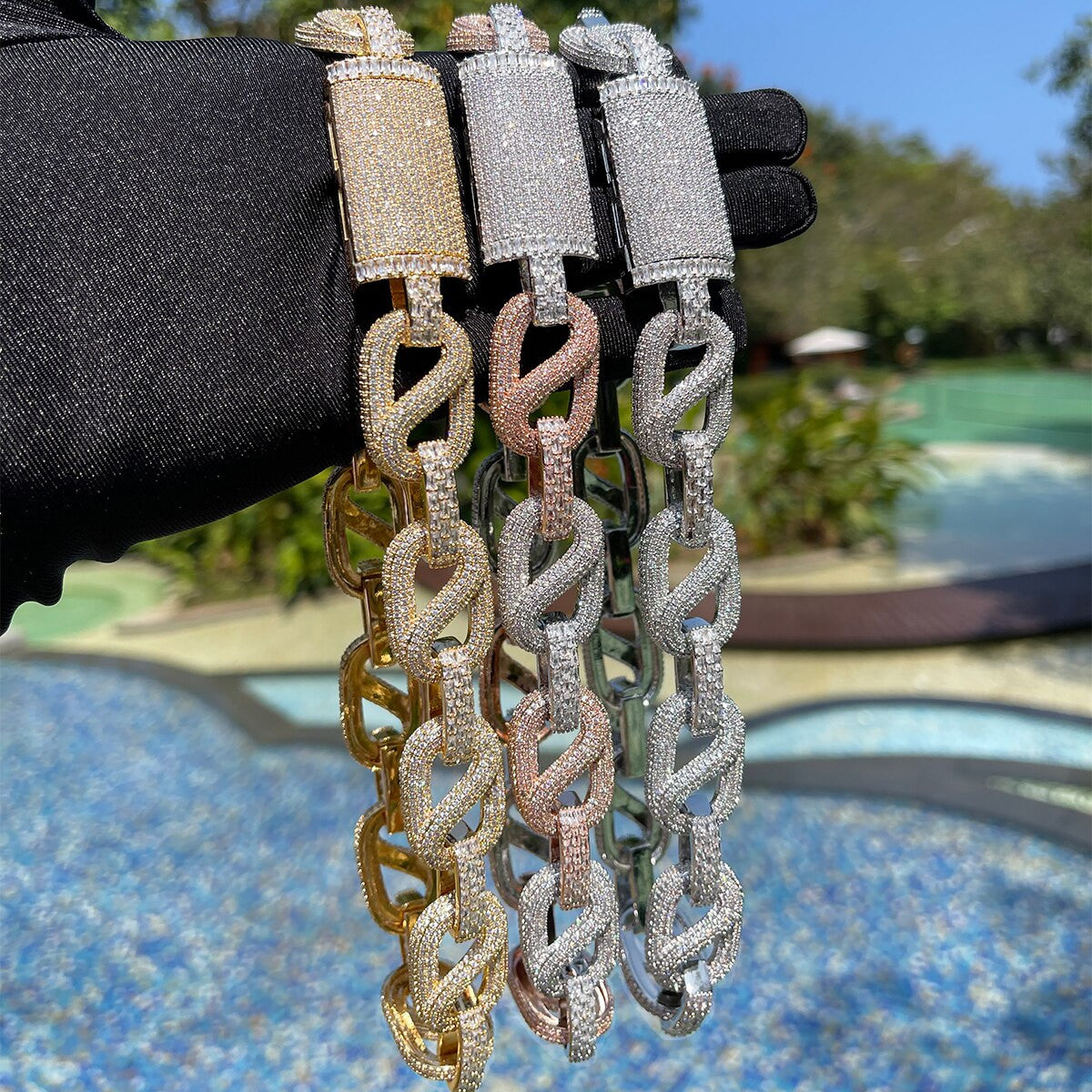 Mens Kings Ransom Pharaoh Baguette Gold Silver Rose Designer Cuban Link Hip Hop Chain