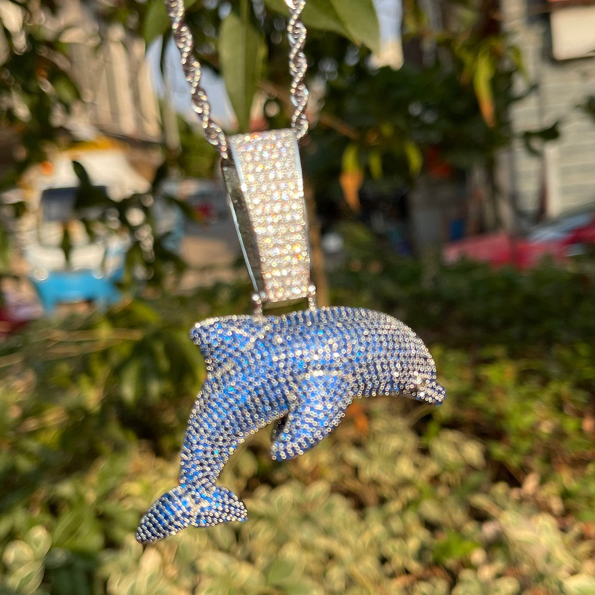 The Blue Ice Dolphin | 18k Gold 925 Silver Hip Hop Street Wear Blinged Out Pendant Chain