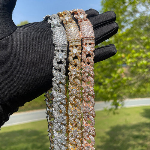 The Cuban Flower | Iced 24k Gold 925 Silver Sunflower Blinged Out Link Necklace