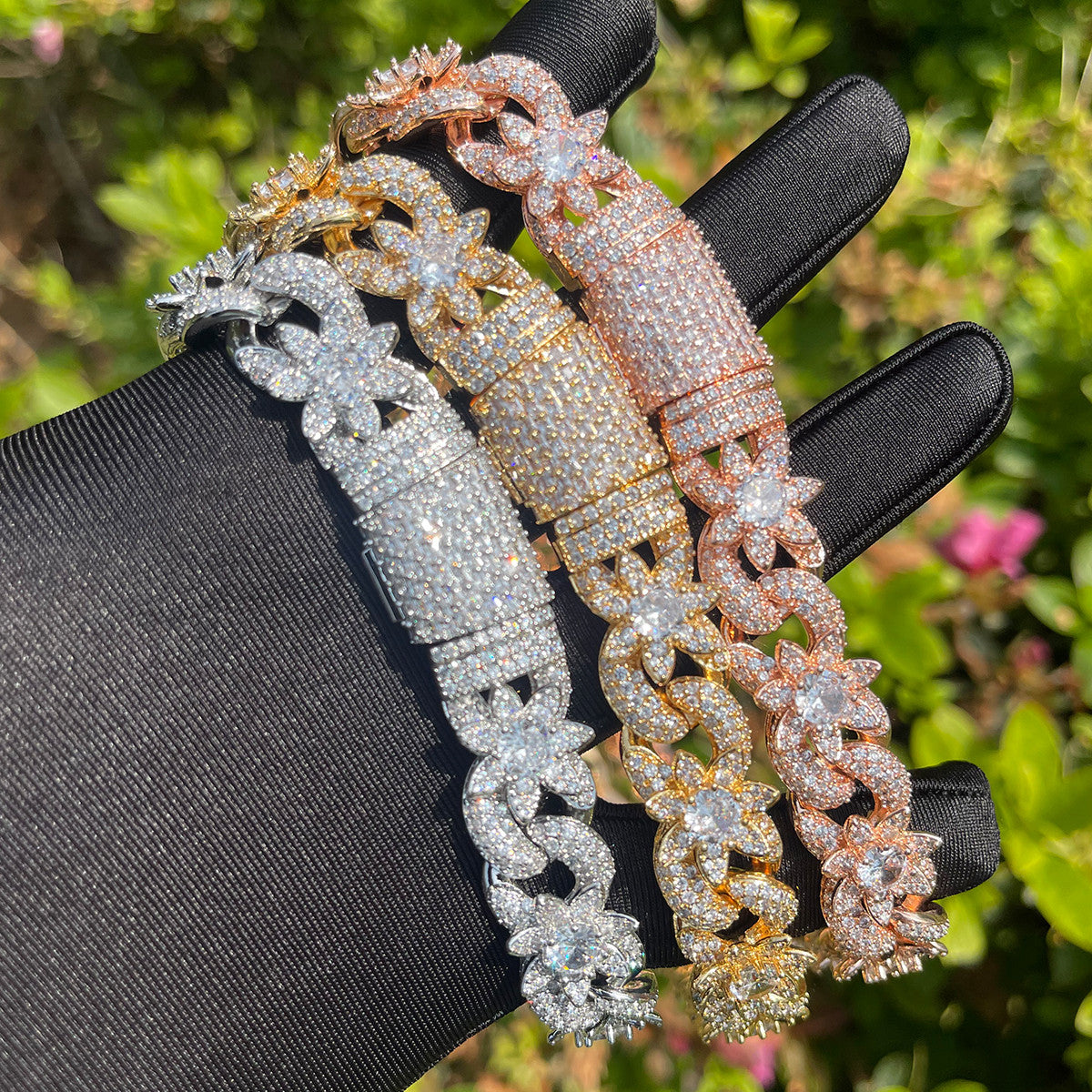 The Cuban Flower | Iced 24k Gold 925 Silver Sunflower Blinged Out Link Necklace