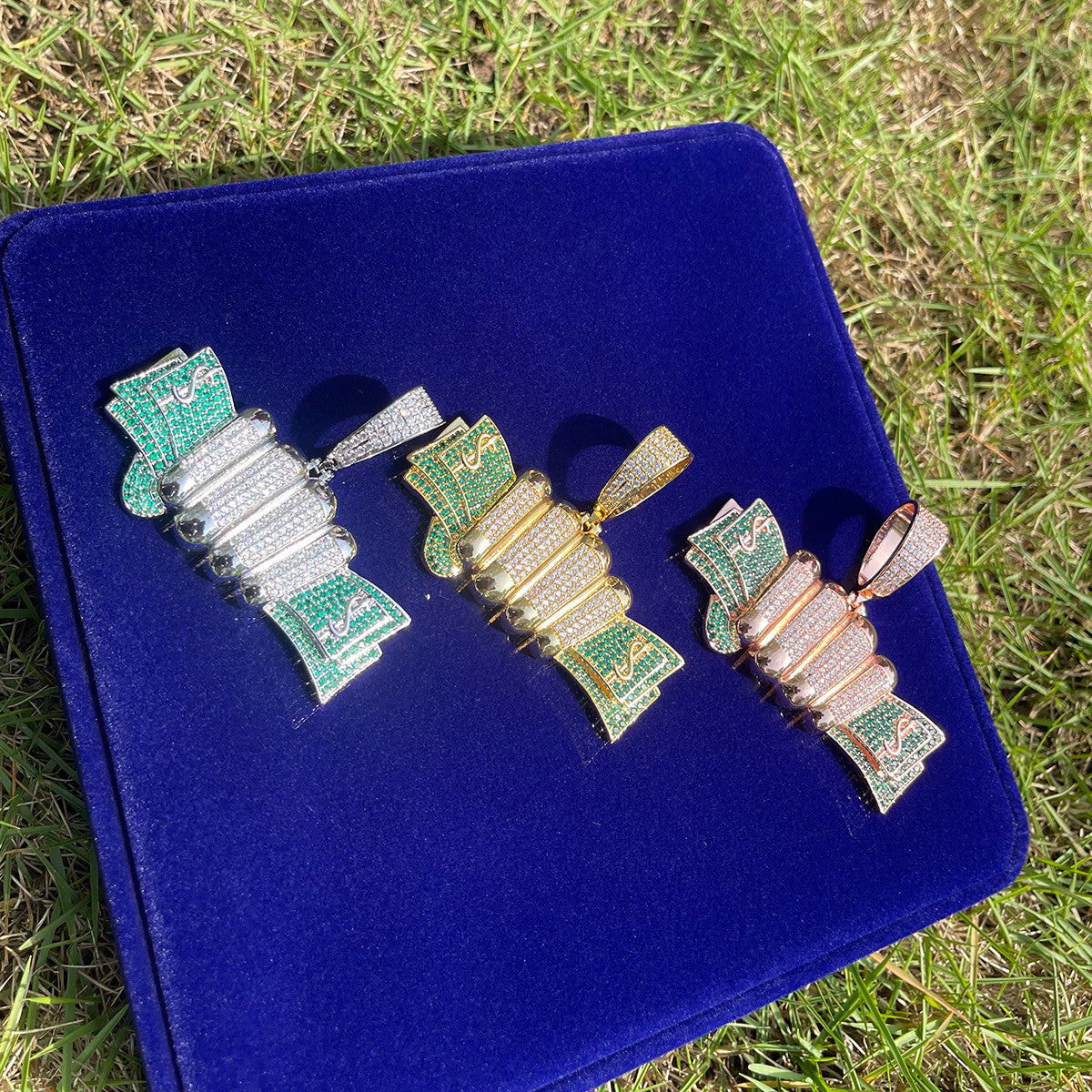 Fist Full Of Dollars Prong Set 24k Gold 925 Silver Hip Hop Pendant