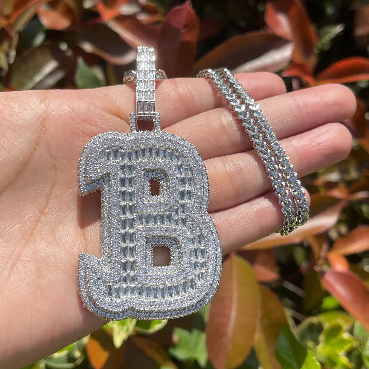 Mens Flooded Ice Custom Large Baguette Letter Initial Hip Hop Pendants