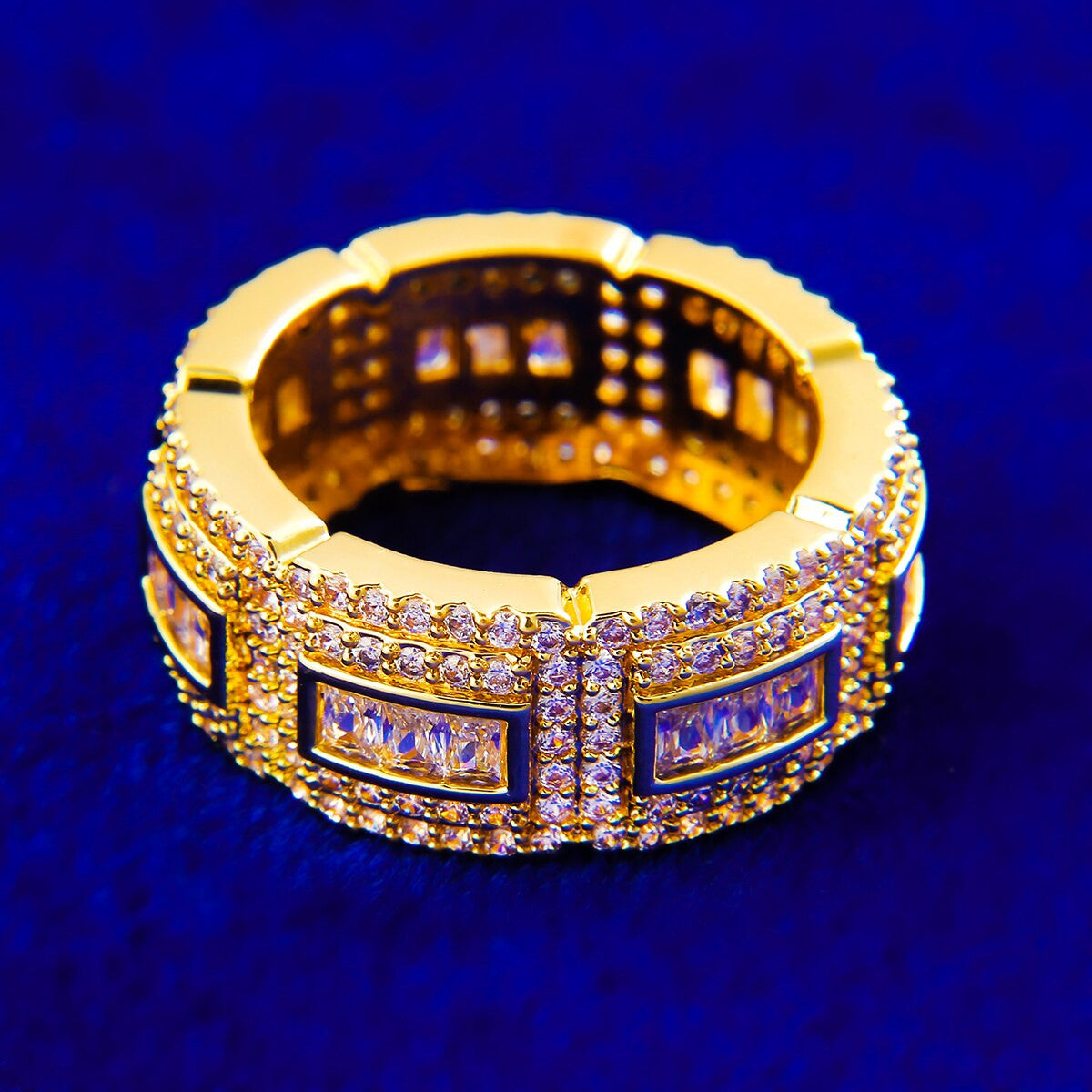 Ice King | Mens 24k 925 Silver Rose Gold Thick Baguette Blinged Out Rings