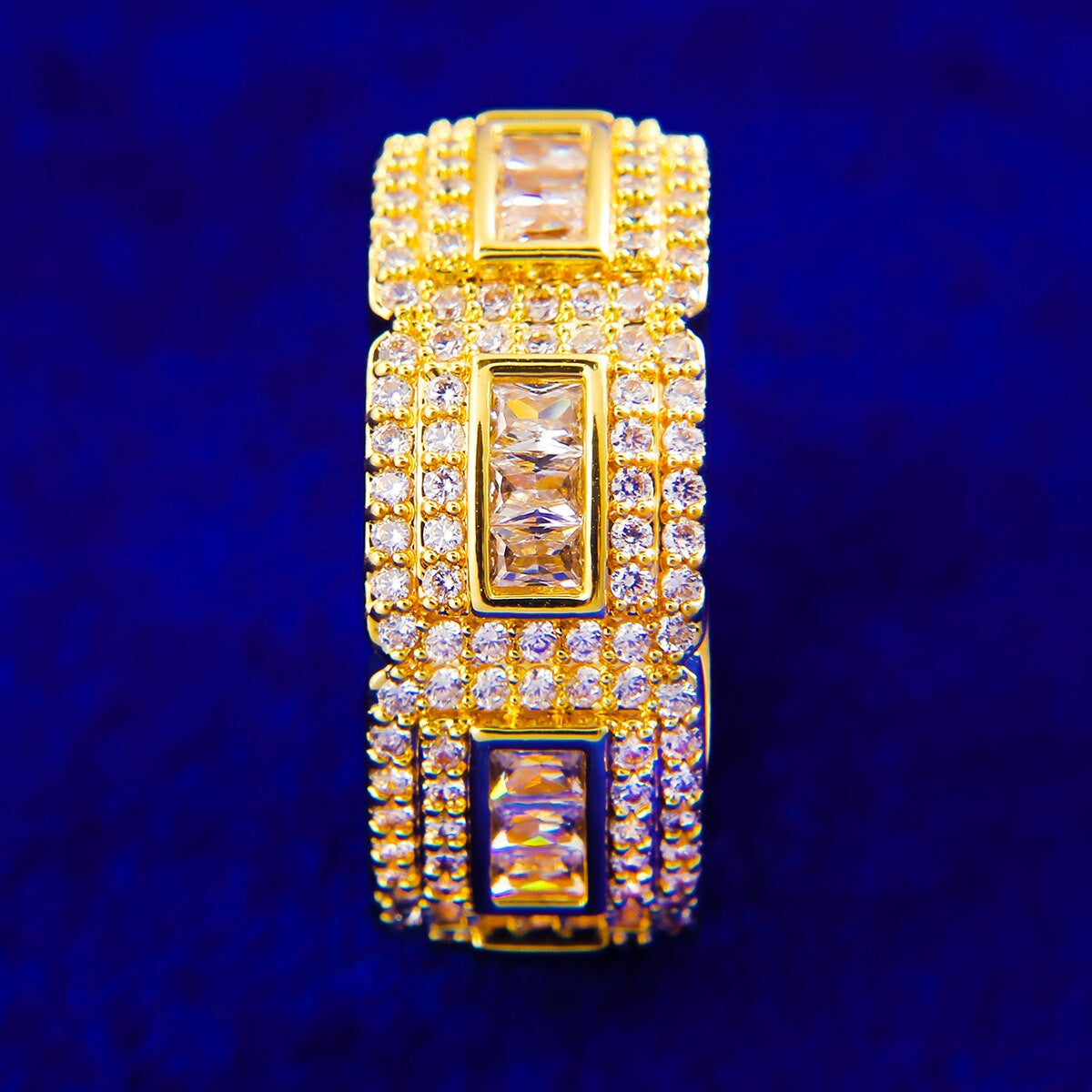 Ice King | Mens 24k 925 Silver Rose Gold Thick Baguette Blinged Out Rings