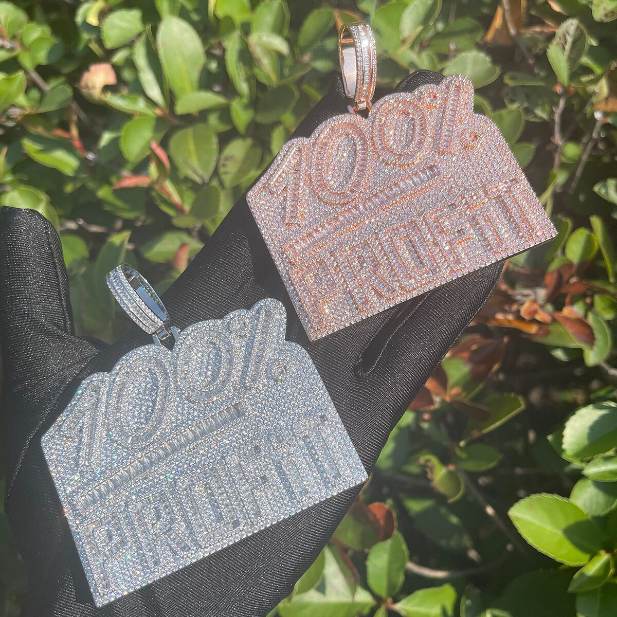 100% Profit | VVS Diamond CZ Baguette Stone 4 Prong Set Name Plate Style Pendant