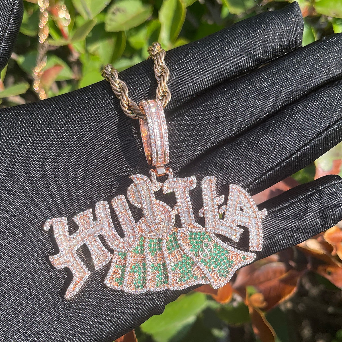 Hustla | 24k Gold 925 Silver VVS Diamond CZ Money Hip Hop Pendant Chain Necklace
