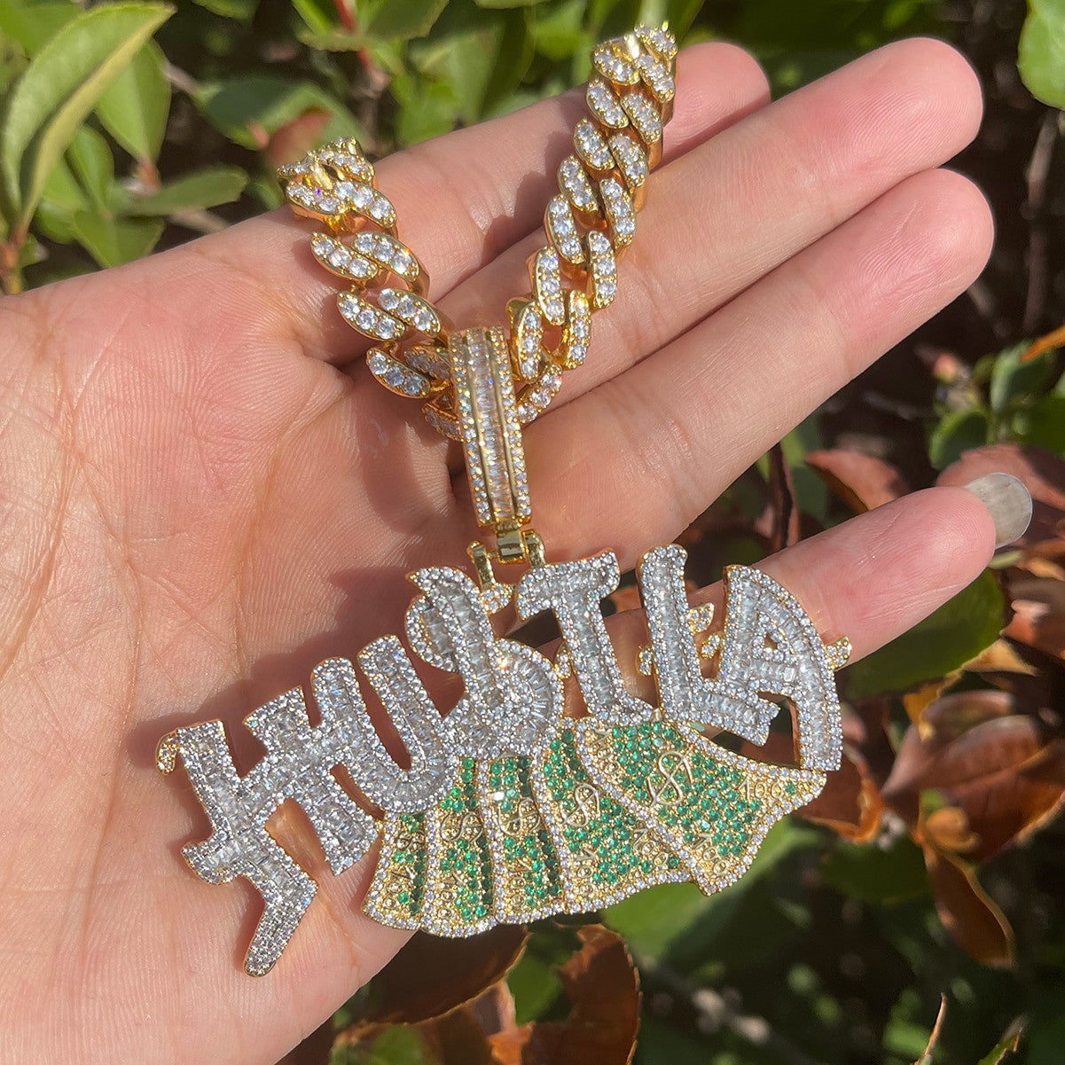 Hustla | 24k Gold 925 Silver VVS Diamond CZ Money Hip Hop Pendant Chain Necklace
