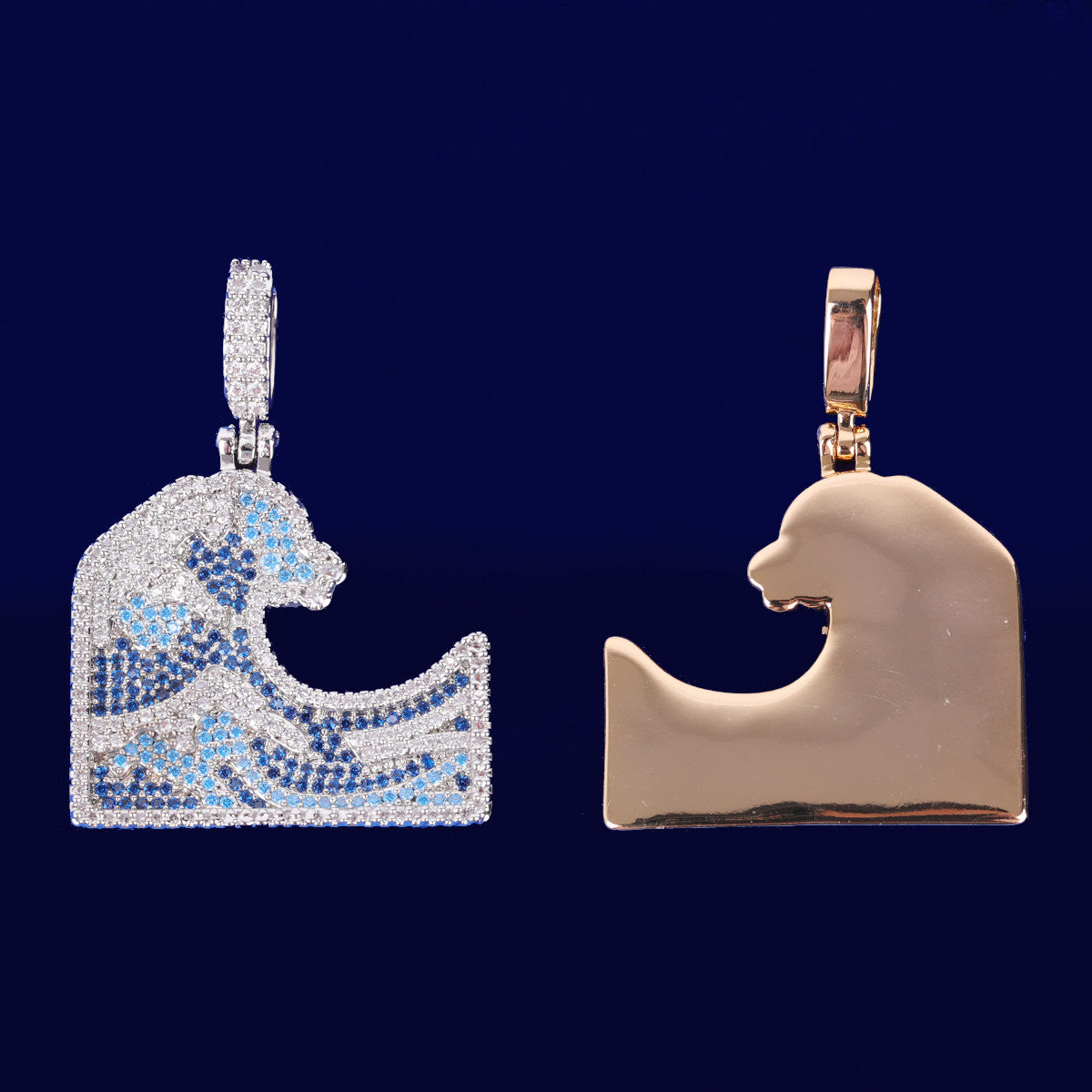 The Great Wave Off Kanagawa | Iced Inspirational Blinged Out Flooded Ice Pendant Chain Necklace