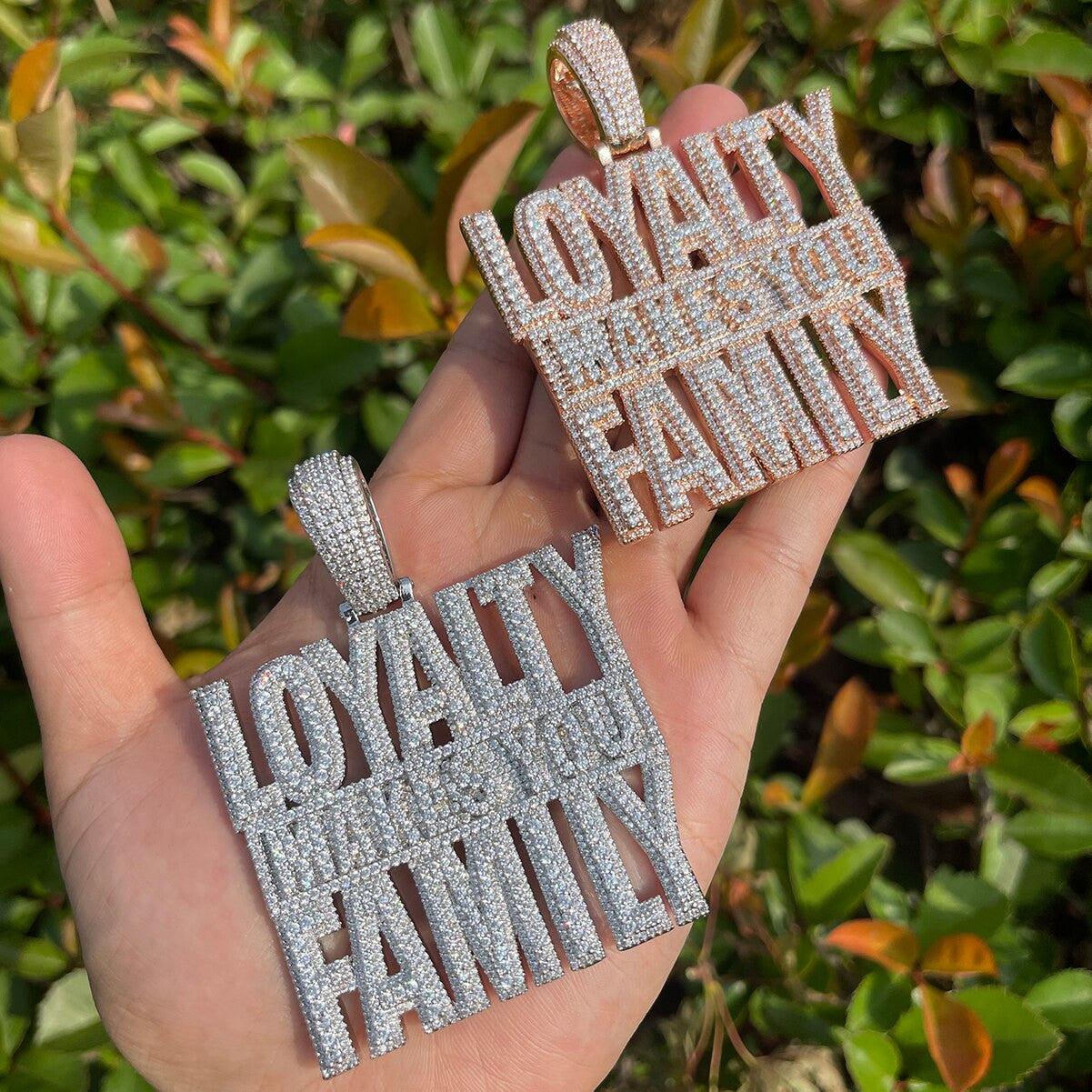 Loyalty Makes You Family | Iced Blinged Out Prong Set Nameplate Hip Hop Chain