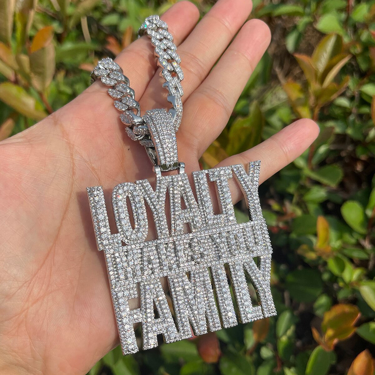Loyalty Makes You Family | Iced Blinged Out Prong Set Nameplate Hip Hop Chain