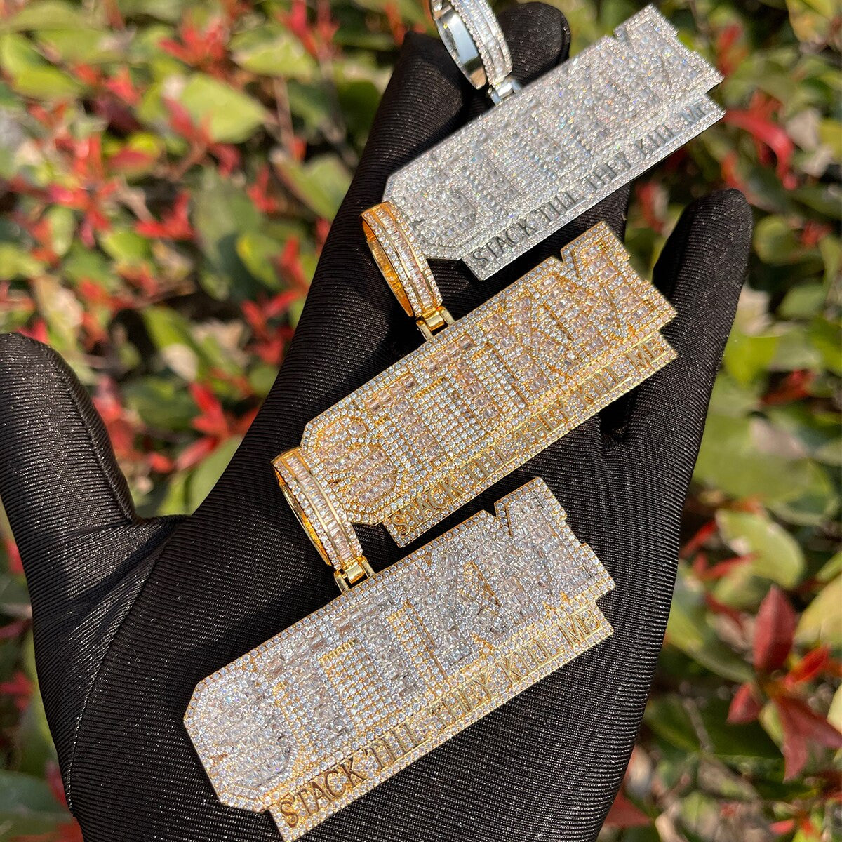 Stack Till They Kill Me Custom Name Plate Hip Hop Chain Pendant Gold Silver