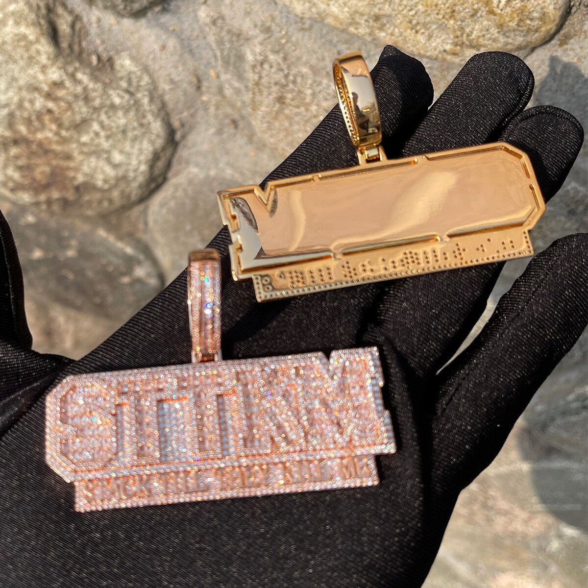 Stack Till They Kill Me | Name Plate Style VVS Diamond CZ Hip Hop Chain Pendant