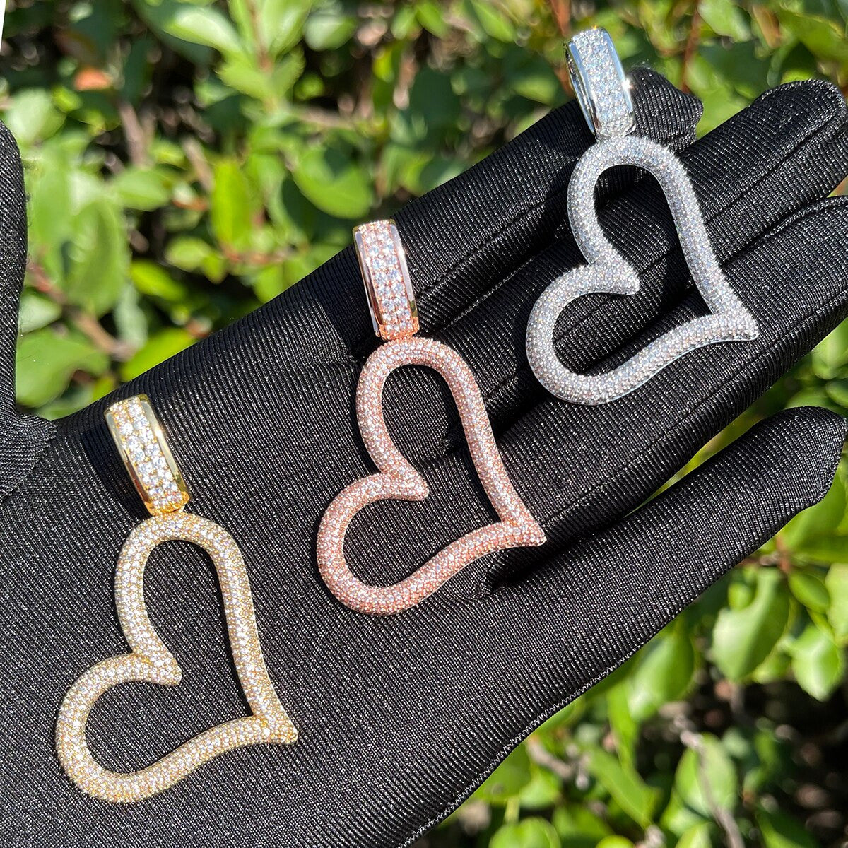 Ladies 24k 925 Silver Rose Gold Love Open Heart Prong Set Necklace