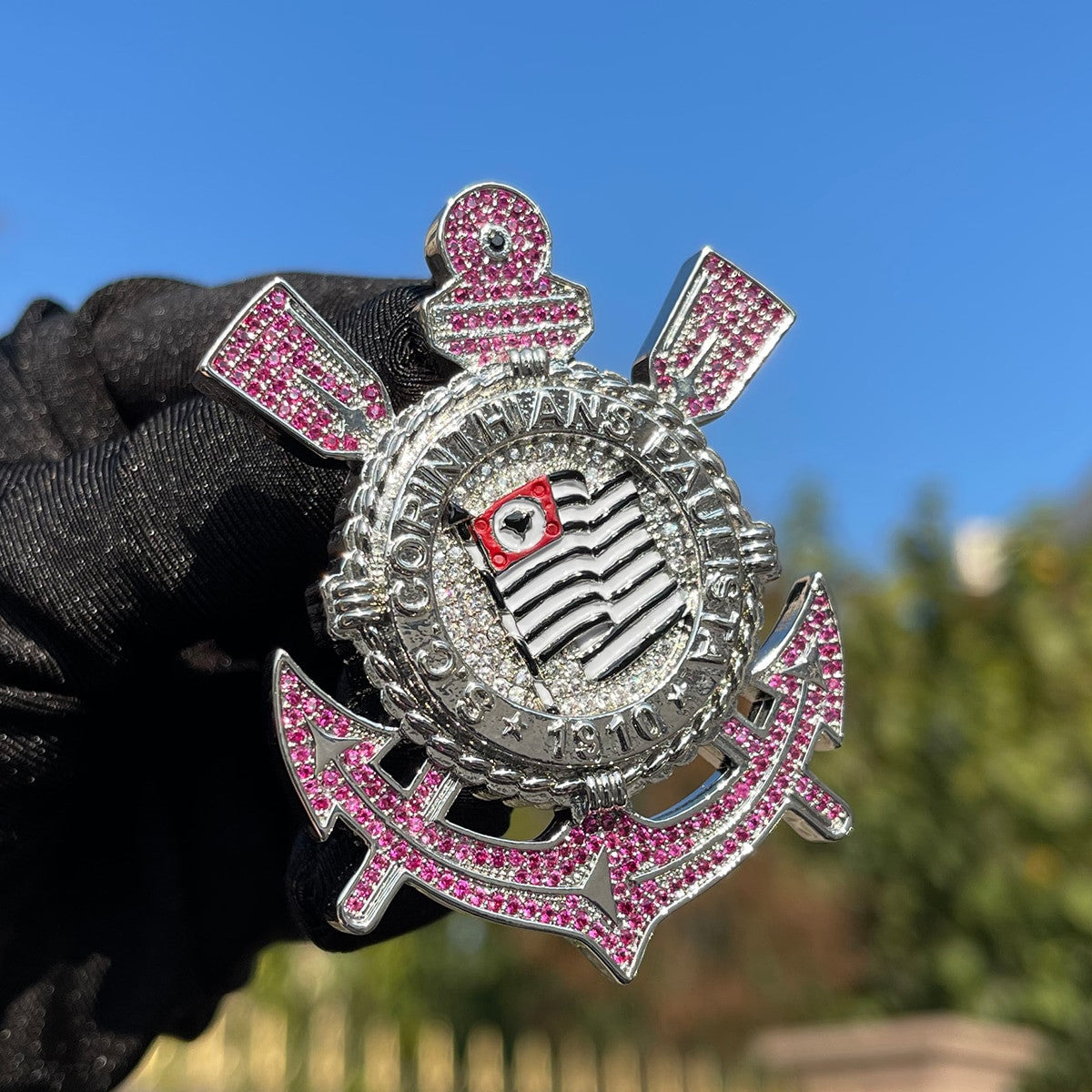 Corinthians Paulista Sao Paulo Sports Club Iced Football Pendant Chain Necklace