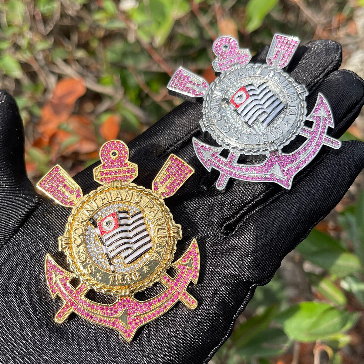 Corinthians Paulista Sao Paulo Sports Club Iced Football Pendant Chain Necklace