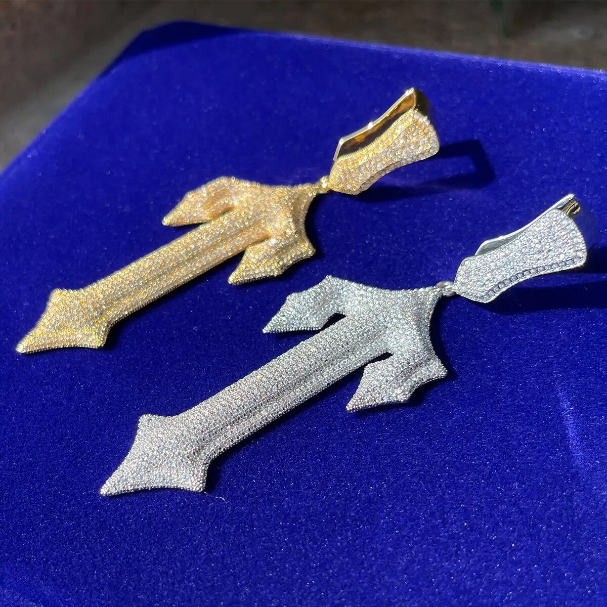 Crushed Ice Trap Star 24k 925 Silver Rose Gold Hip Hop Cross Pendant