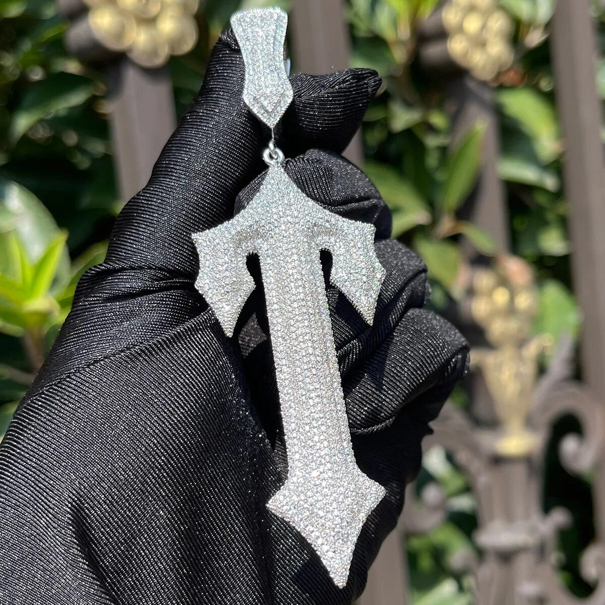 Crushed Ice Trap Star 24k 925 Silver Rose Gold Hip Hop Cross Pendant